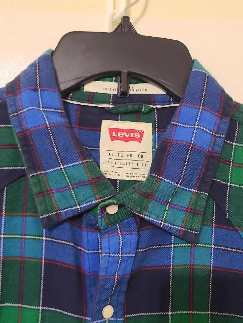 Levi's‎ Green & Blue Plaid Modern Fit Long Sleeve Western Pearl Snap Shirt - XL